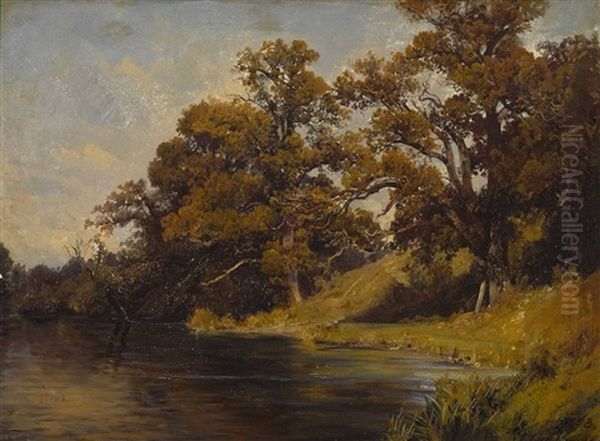 Baumbestandenes Ufer Oil Painting by Julius Lange