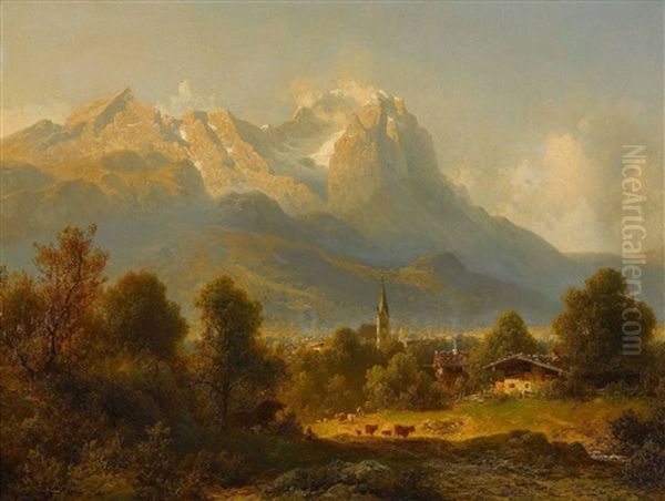 Partenkirchen Mit Zugspitze Oil Painting by Julius Lange