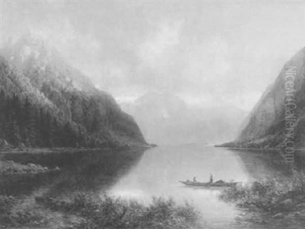 Fischerboot Auf Einem Gebirgssee Oil Painting by Julius Lange