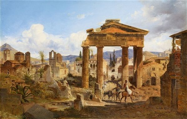 Das Tor Der Athena Archegetis In Athen Und Die Romische Agora Von Westen Oil Painting by Ludwig Lange