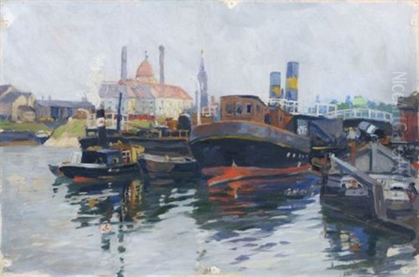 Pieschener Hafen Mit Blick Auf Dresden by Otto Lange