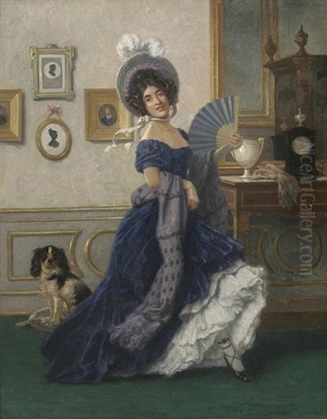 Vornehme Dame Mit Federhut Und Facher Oil Painting by Ludwig Von Langenmantel