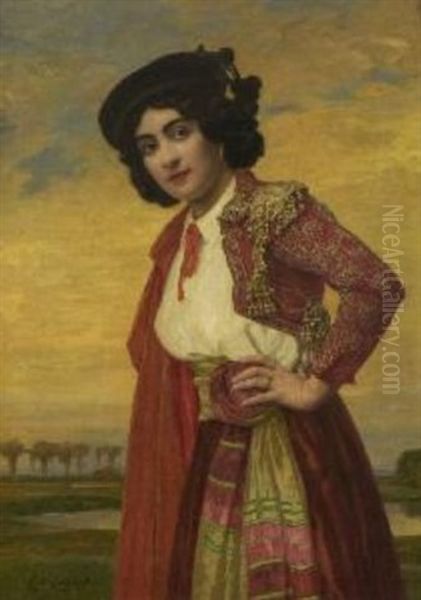 Bildnis Einer Dame In Spanischem Kostum Oil Painting by Ludwig Von Langenmantel