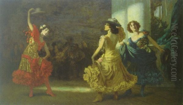 Spanische Flamenco-tanzerinnen Oil Painting by Ludwig Von Langenmantel