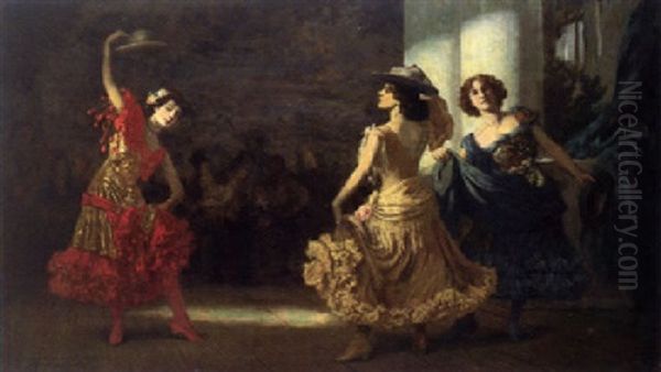 Spanische Flamenco-tanzerinnen Oil Painting by Ludwig Von Langenmantel