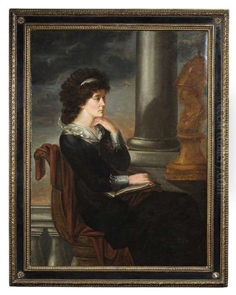 Dame Mit Schreibzeug. Sie Betrachtet Versunken Die Buste Einer Minerva Oil Painting by Johann Peter Von Langer