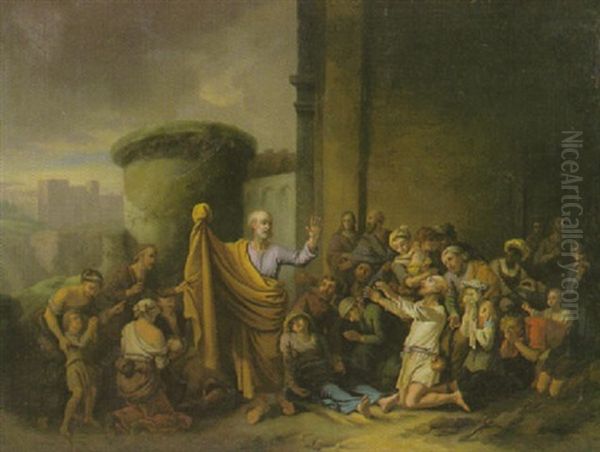 Der Heilige Petrus Erweckt Tabitha Oil Painting by Johann Peter Von Langer