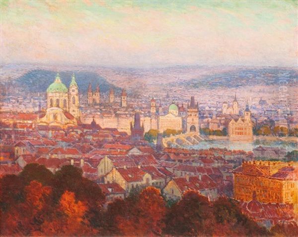 Praha Za Soumraku Oil Painting by Karel Langer