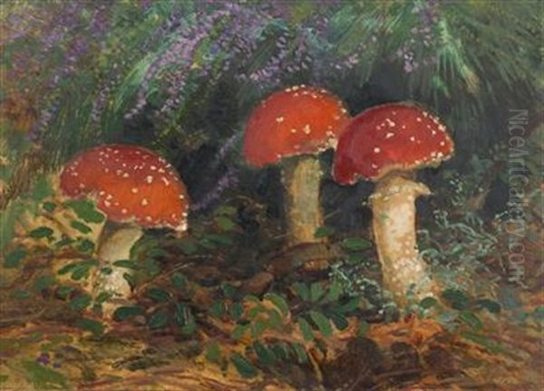 Red Fly Agarics Oil Painting by Karel Langer