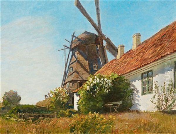 A Summer's Day Oil Painting by Olaf Viggo Peter Langer