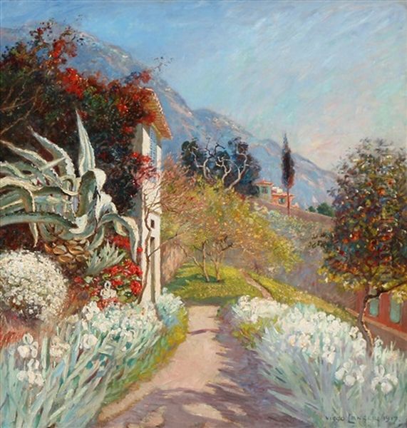 A Sunny Day In Menton Oil Painting by Olaf Viggo Peter Langer