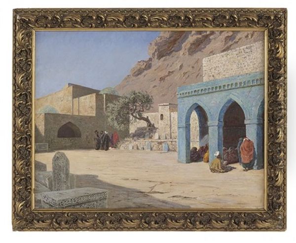 A Mosque Courtyard Oil Painting by Olaf Viggo Peter Langer