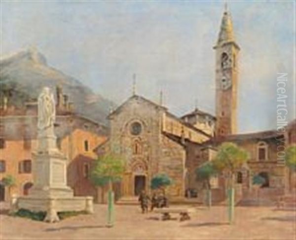 View Of Maderno With The Church Of Sant'andrea Oil Painting by Olaf Viggo Peter Langer