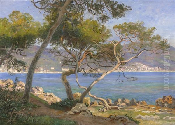 Ansicht Von Cap Martin An Der Cote Dazur Im So Oil Painting by Olaf Viggo Peter Langer