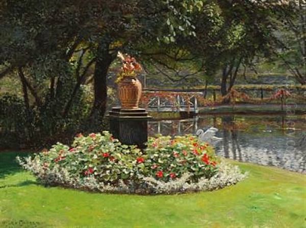 Summer Day In A Park Oil Painting by Olaf Viggo Peter Langer