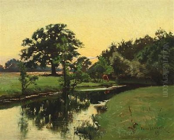 Landscape With Stream Oil Painting by Olaf Viggo Peter Langer