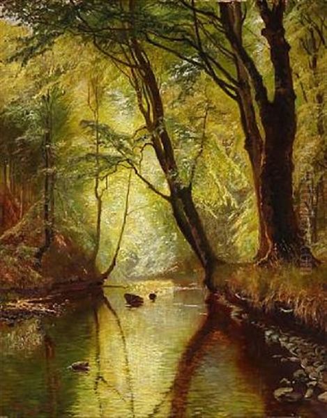 Forest Scape Oil Painting by Olaf Viggo Peter Langer