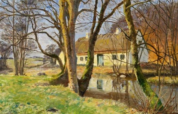 Molle(?)ase Ved Jyderup. Das Mollerhaus In Jyderup (zealand) Oil Painting by Olaf Viggo Peter Langer