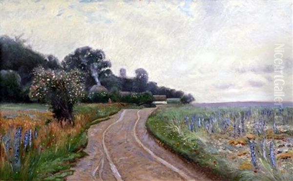 Springtime On A Country Lane Oil Painting by Olaf Viggo Peter Langer