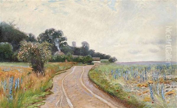 Springtime On A Country Road, Dusk Oil Painting by Olaf Viggo Peter Langer