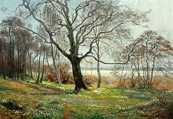 Spring Day In The Woods Oil Painting by Olaf Viggo Peter Langer