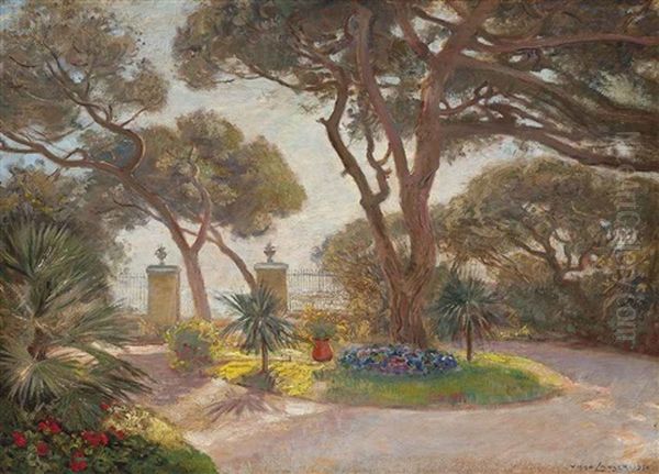 A Garden By The Sea, Menton Oil Painting by Olaf Viggo Peter Langer