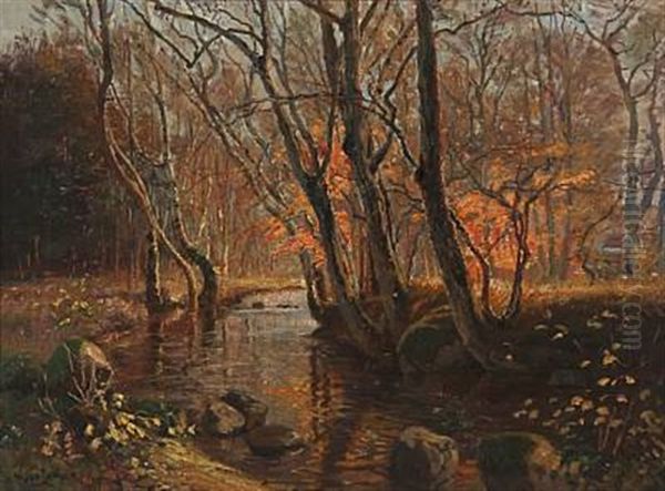 Mellem Ranglemolle, Kridsmolle (skarritsoen) November 1917 (at Ranglemolle And Kridsmolle Near Skarritso Lake, Denmark) Oil Painting by Olaf Viggo Peter Langer