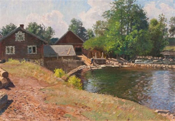 Kvarnen Vid Gunnersfors, Smaland Oil Painting by Olaf Viggo Peter Langer