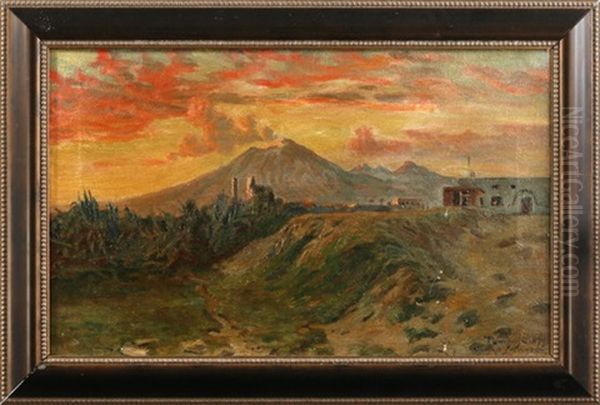 Blick Auf Pompeji Mit Dem Vesuv Im Hintergrund Oil Painting by Olaf Viggo Peter Langer