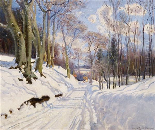 Sonniger Wintertag Im Wald Oil Painting by Olaf Viggo Peter Langer