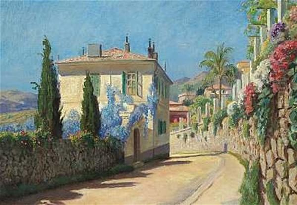 Gadeparti Ved Menton, Forar Oil Painting by Olaf Viggo Peter Langer