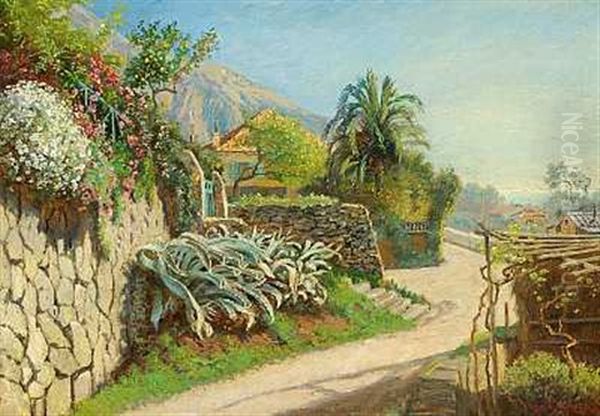 Sommerdag I Omegnen Af Menton Oil Painting by Olaf Viggo Peter Langer