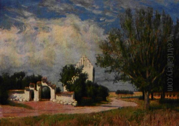 Tuse Kirke Oil Painting by Olaf Viggo Peter Langer