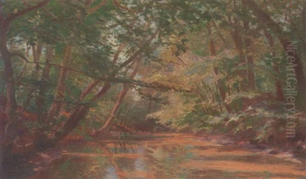 Woodland Landscape With Stream Oil Painting by Olaf Viggo Peter Langer