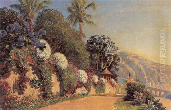 Parti Fra Menton Med Blomstrende Mur Oil Painting by Olaf Viggo Peter Langer