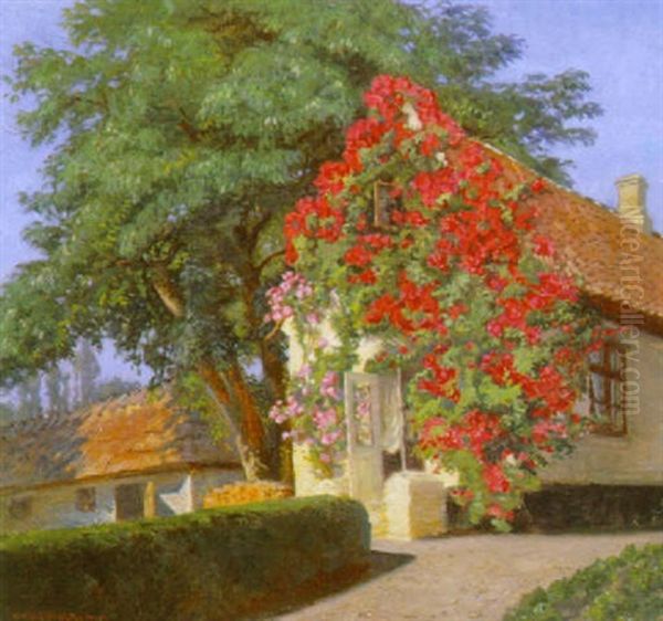 Rosengavlen Eller Det Smalle Hus I Hellebaek Oil Painting by Olaf Viggo Peter Langer