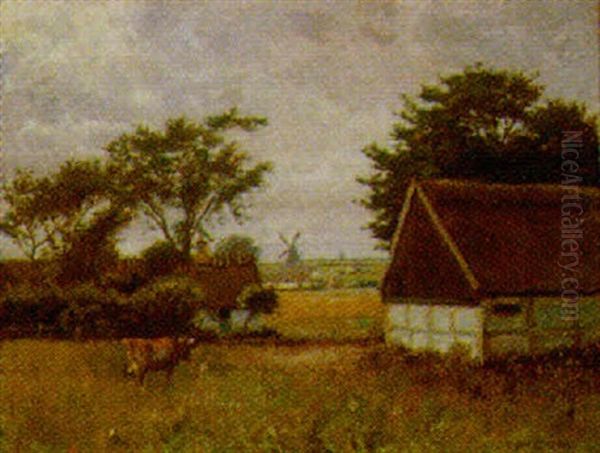 Dansk Sommerlandskab Med Graessende Ko, Garde Og Udsigt Til Molle Oil Painting by Olaf Viggo Peter Langer