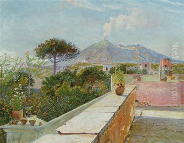 Udsigt Mod Vesuv Set Fra Pompei Oil Painting by Olaf Viggo Peter Langer