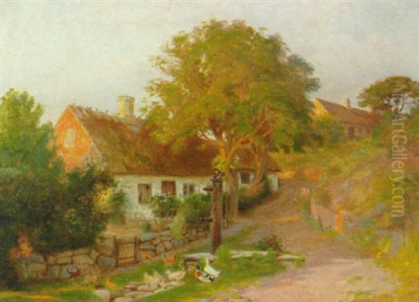 Sommerdag I En Sjaellandsk Landsby Oil Painting by Olaf Viggo Peter Langer