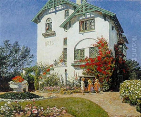 Min Lille Grethe Pa Sin Konfirmationstag, Haveexterior Oil Painting by Olaf Viggo Peter Langer