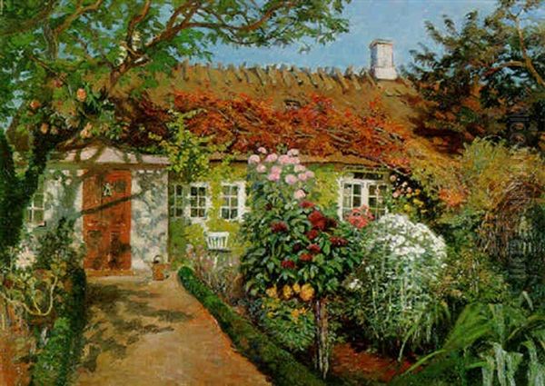 A Country Garden Oil Painting by Olaf Viggo Peter Langer