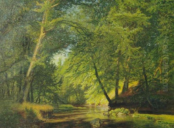 Wooded Summer Landscape Oil Painting by Olaf Viggo Peter Langer