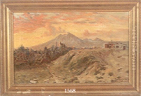 Aftenstemning Ved Pompeij Oil Painting by Olaf Viggo Peter Langer