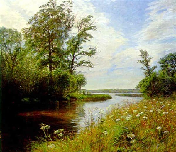 A Meandering River In Summer Oil Painting by Olaf Viggo Peter Langer