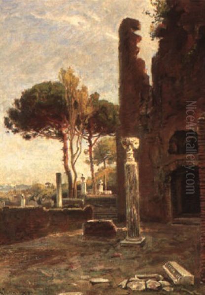 Ruins On The Palatine Hill, Rome Oil Painting by Olaf Viggo Peter Langer