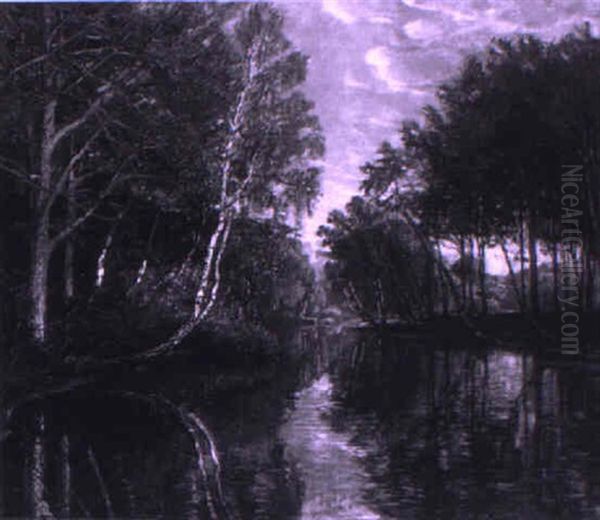 Reflections On A Gentle Stream Oil Painting by Olaf Viggo Peter Langer