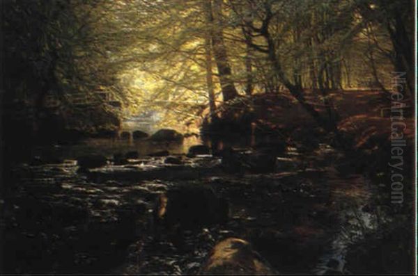 A Woodland Scene At Holte Oil Painting by Olaf Viggo Peter Langer