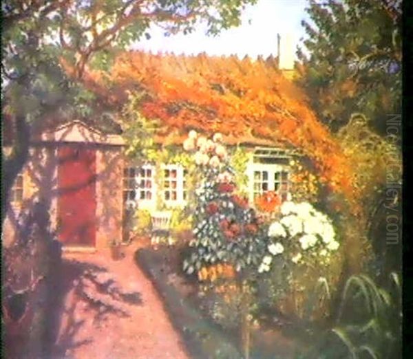 Det Lave Hus I Hellebaek Oil Painting by Olaf Viggo Peter Langer