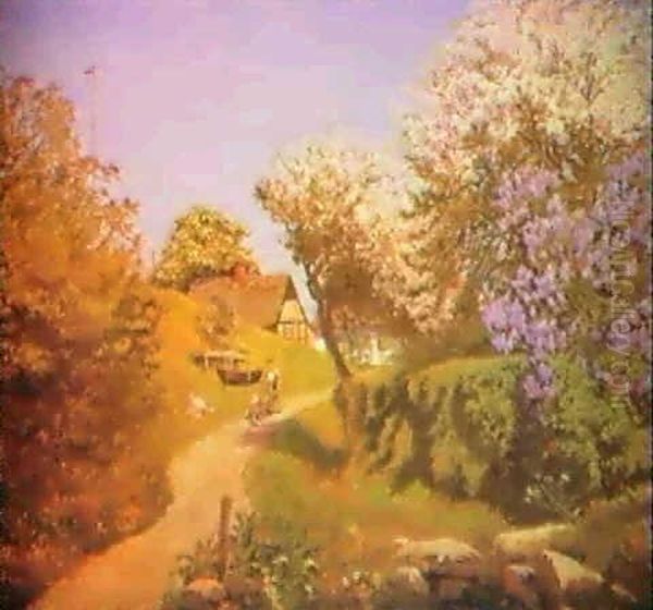 Blossoming Trees In Spring Oil Painting by Olaf Viggo Peter Langer