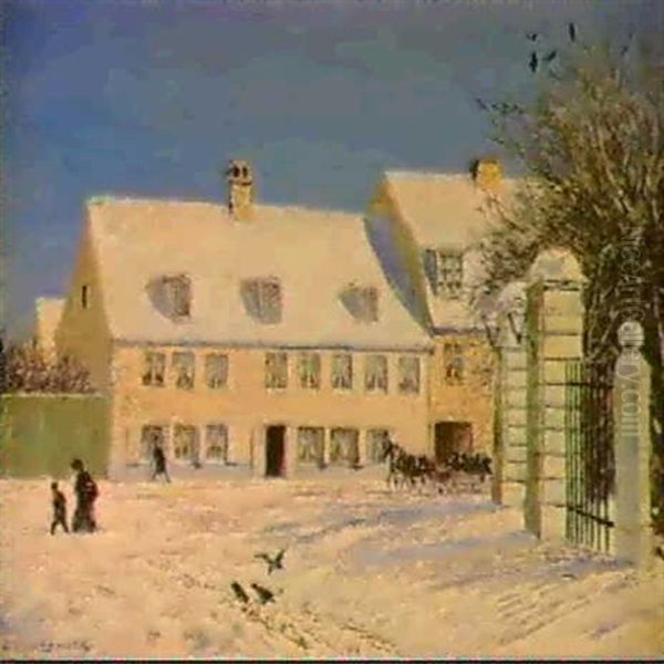 A Village In Winter. Oil Painting by Olaf Viggo Peter Langer